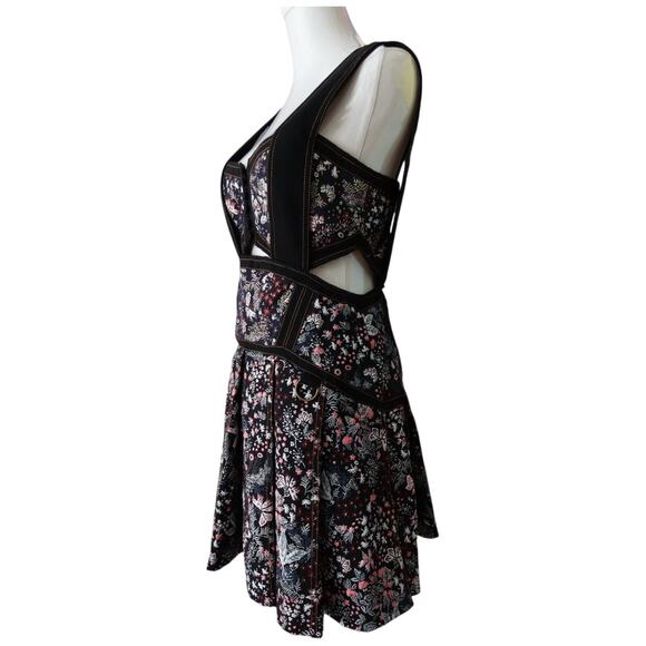 Self Portrait Black Multi Floral Jacquard Mini Dress Cutout Fit & Flare Size 6 - Picture 11 of 15